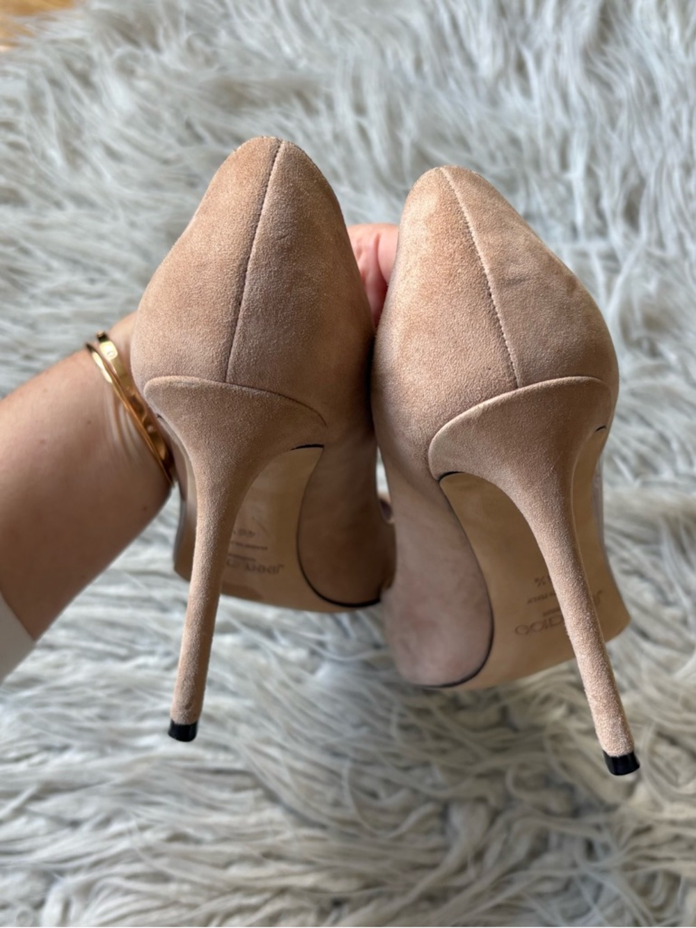 JIMMY CHOO Cass 95mm Ballet Pink Suede & Patent Pointed Toe Pumps EUC Size 40.5 - Picture 9 of 14